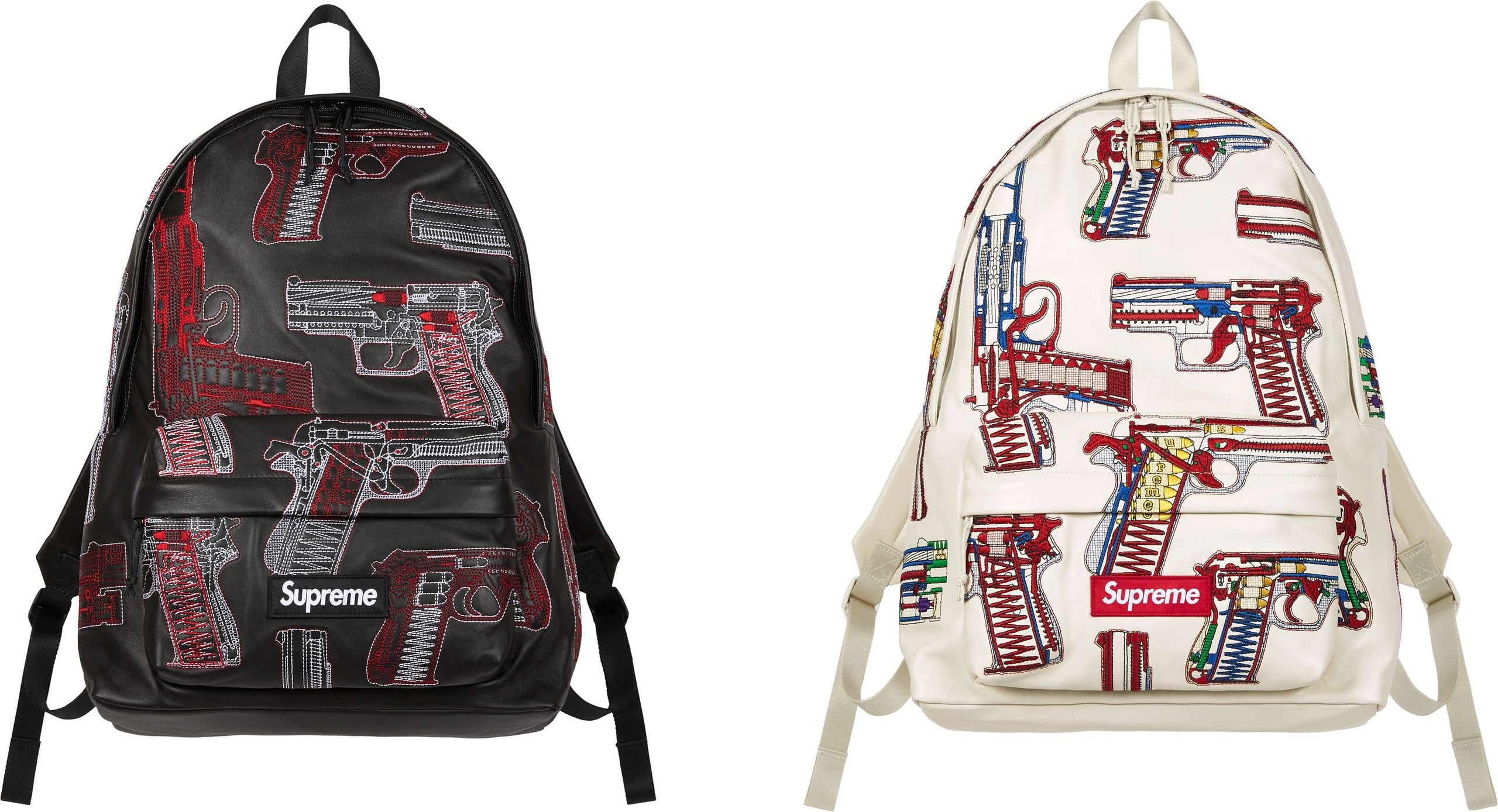 Guns Embroidered Leather Backpack